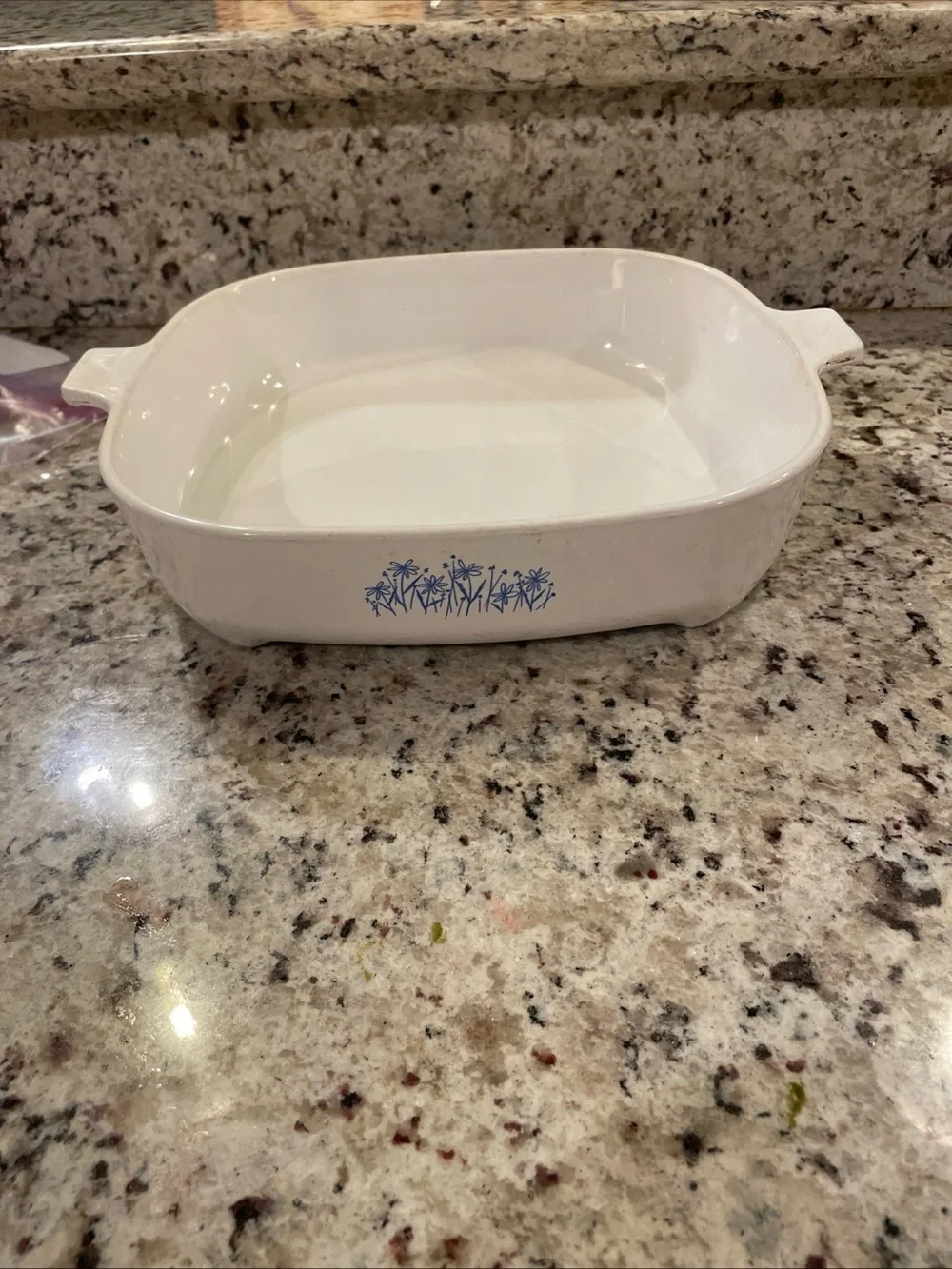 Corningware White Ceramic Baking Dish with Blue Floral Border